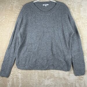 Madewell Womens Alpaca Blend Ribbed Crewneck Sweater Gray L Oversized Soft Girl